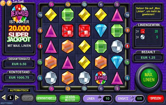 Bejeweled gratis spielen im Casino Euro