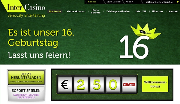 250 Euro Neukundenbonus im Intercasino