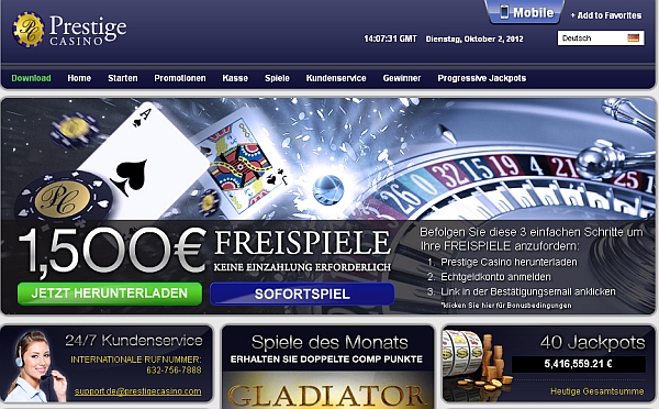 1 Stunde kostenlos spielen im Prestige Casino